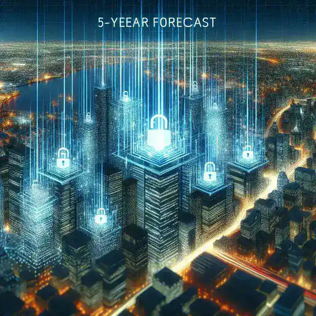 "Graph illustrating the projected growth of the cybersecurity market, highlighting a trillion-dollar boom over the next five years as detailed in the article 'Cybersecurity's Trillion-Dollar Boom: A Five-Year Forecast.'"