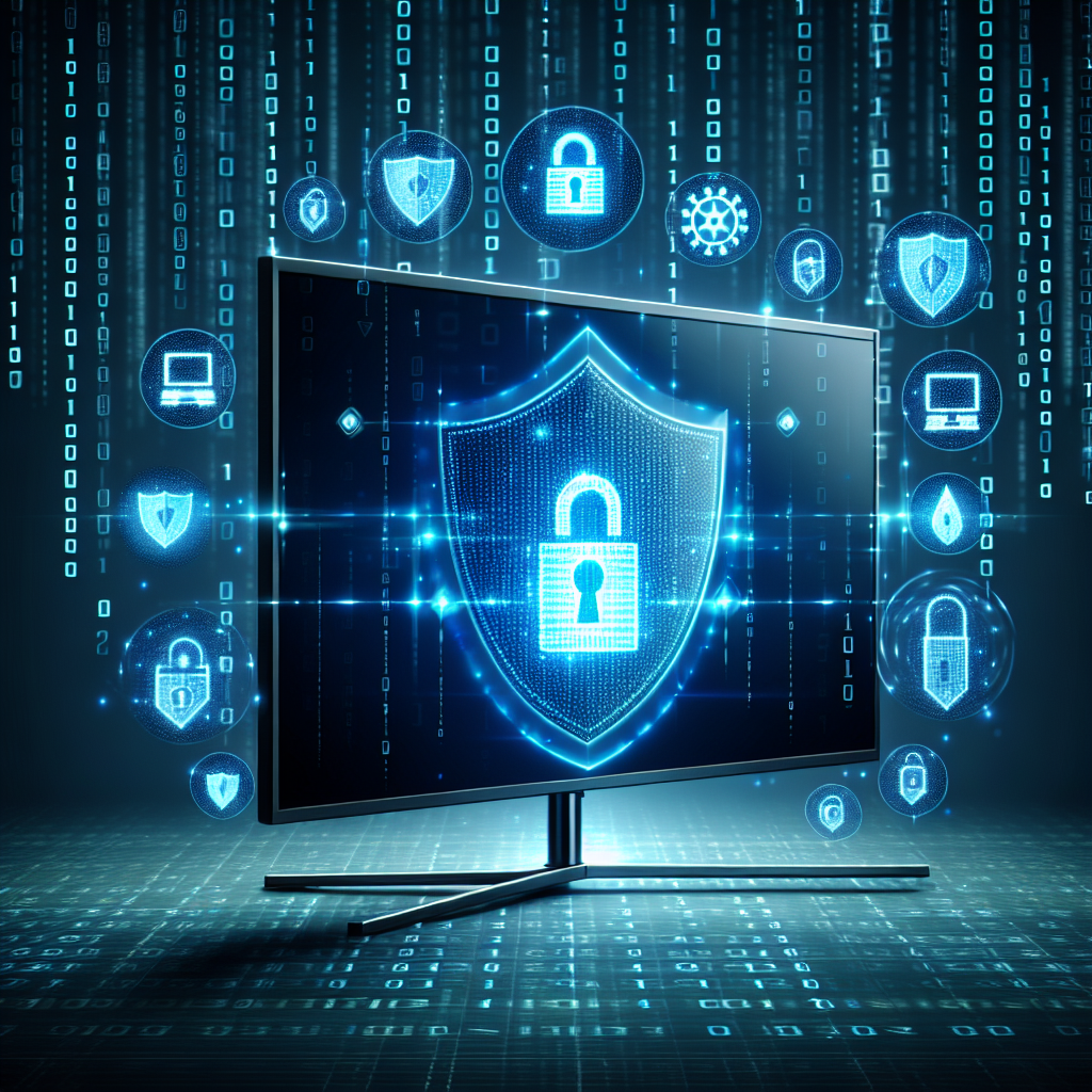 "Smart TV security tips infographic featuring essential steps to protect against cyber attacks, including software updates, strong passwords, and network security measures."